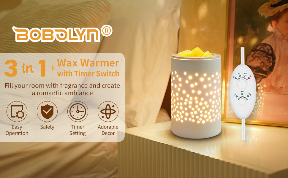 Wax Melts Candle Warmer Burner - Ceramic Electric Candle Waxing Warmer Wax Melter Timer Adjust Fragrance Intensity Auto Shut Off for Scented Wax Tart Cube Aromatherapy Home Office Bedroom Decor Gifts