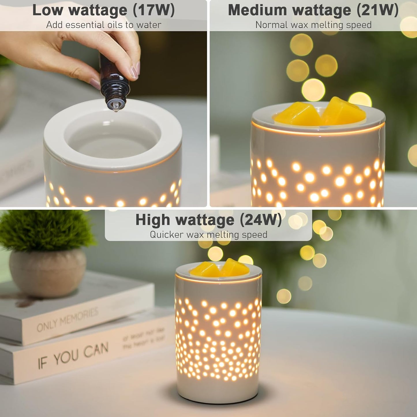 Wax Melts Candle Warmer Burner - Ceramic Electric Candle Waxing Warmer Wax Melter Timer Adjust Fragrance Intensity Auto Shut Off for Scented Wax Tart Cube Aromatherapy Home Office Bedroom Decor Gifts