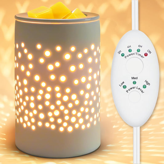 Wax Melts Candle Warmer Burner - Ceramic Electric Candle Waxing Warmer Wax Melter Timer Adjust Fragrance Intensity Auto Shut Off for Scented Wax Tart Cube Aromatherapy Home Office Bedroom Decor Gifts
