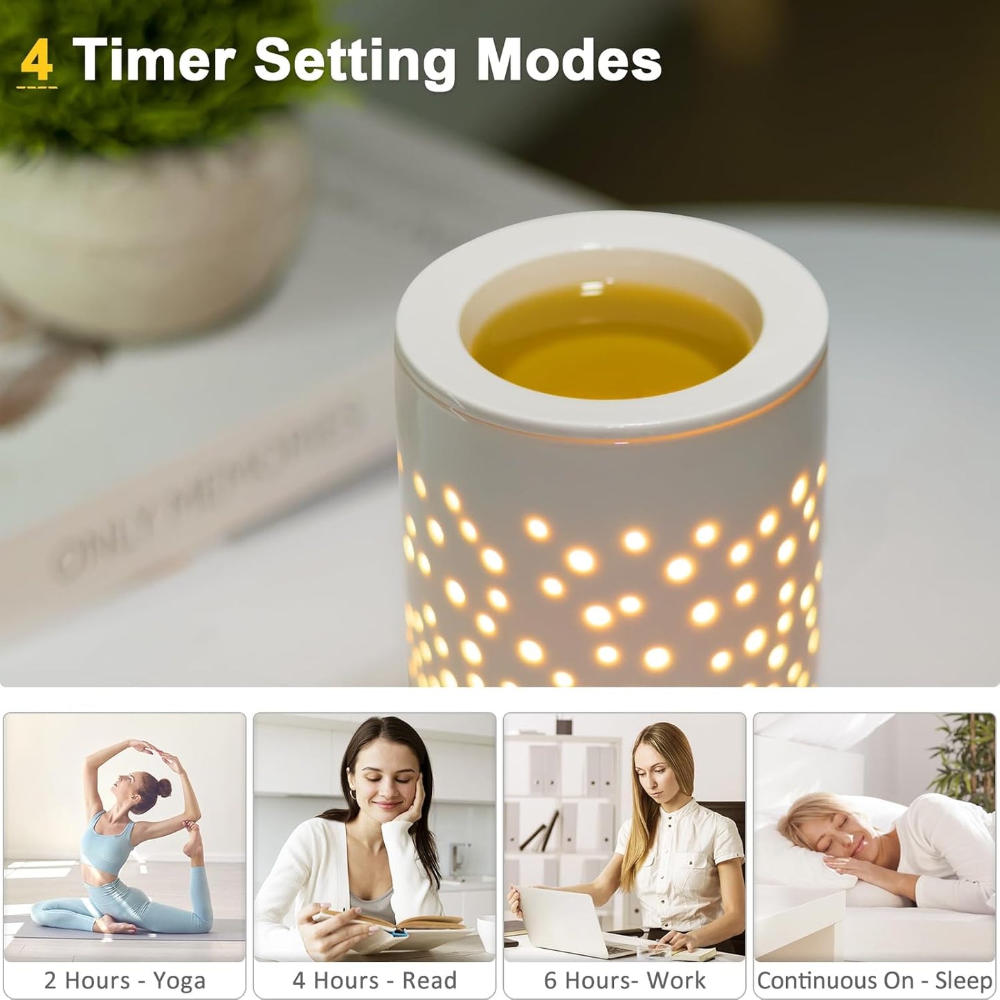Wax Melts Candle Warmer Burner - Ceramic Electric Candle Waxing Warmer Wax Melter Timer Adjust Fragrance Intensity Auto Shut Off for Scented Wax Tart Cube Aromatherapy Home Office Bedroom Decor Gifts